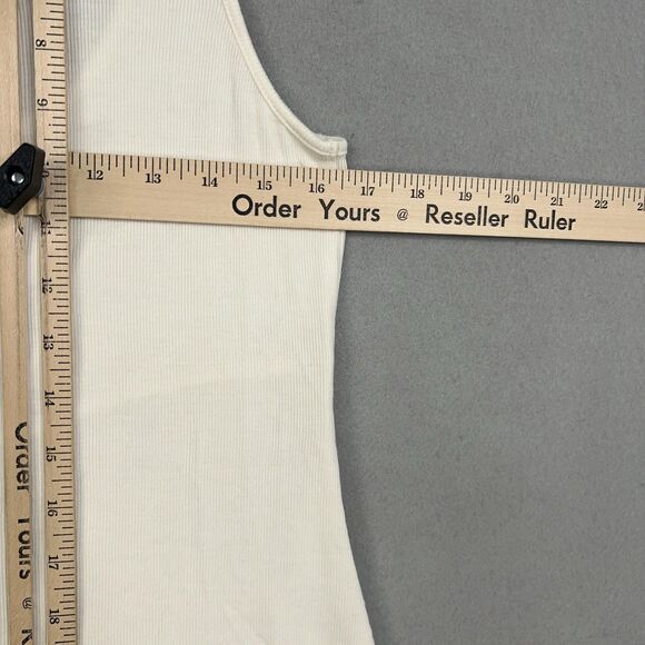 Anthropologie Tank Top Womens Large Ivory Ribbed Ruched Square Neck Minimal Cozy - Picture 12 of 14